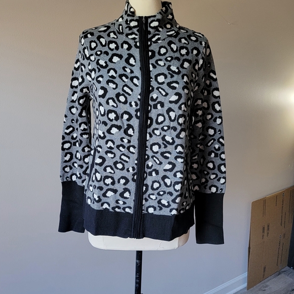 Rachel Zoe Black and Gray Leopard Print Blazer, Cotton Blend, Size L - Picture 2 of 8